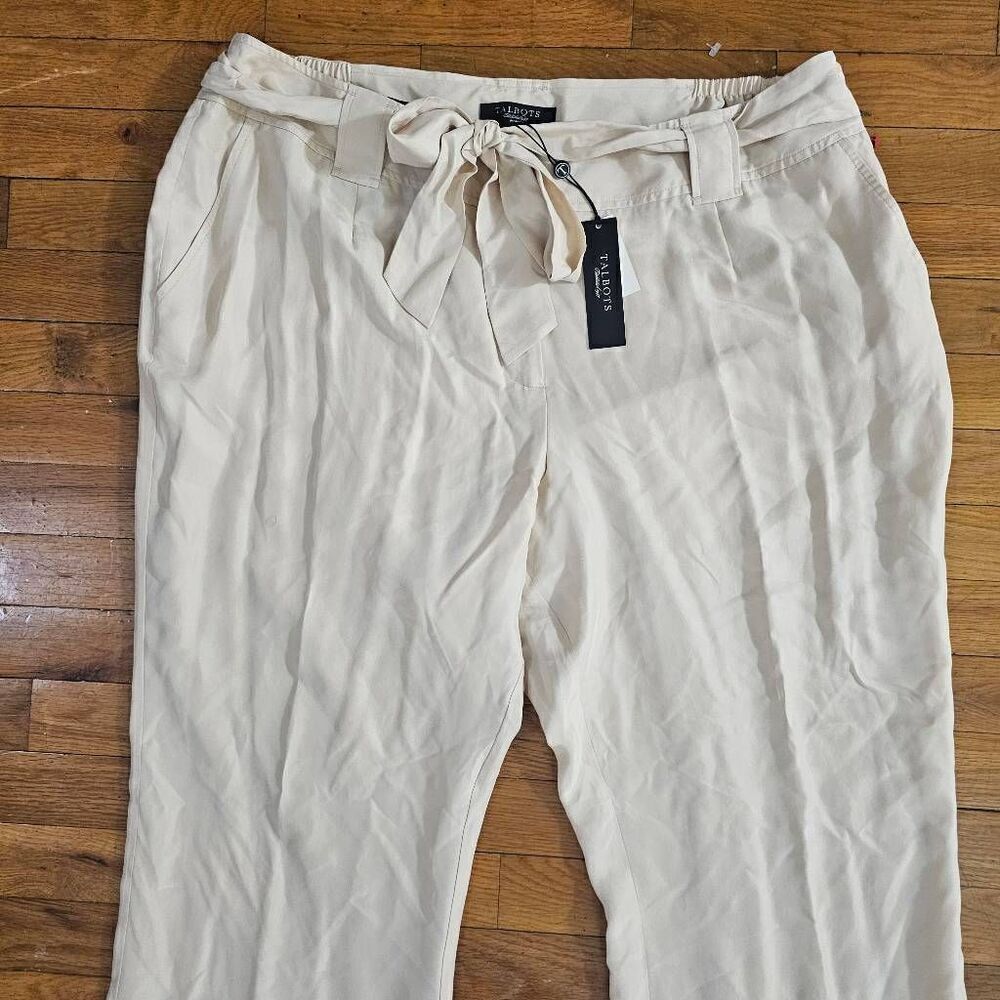 Talbots Size 18 Silk Dress Pants Beige Zip Straight Leg NEW $156 - Picture 2 of 10